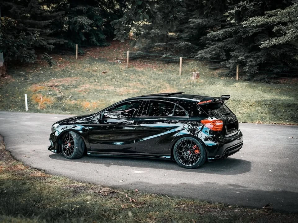 Black Mercedes-AMG A45 side profile